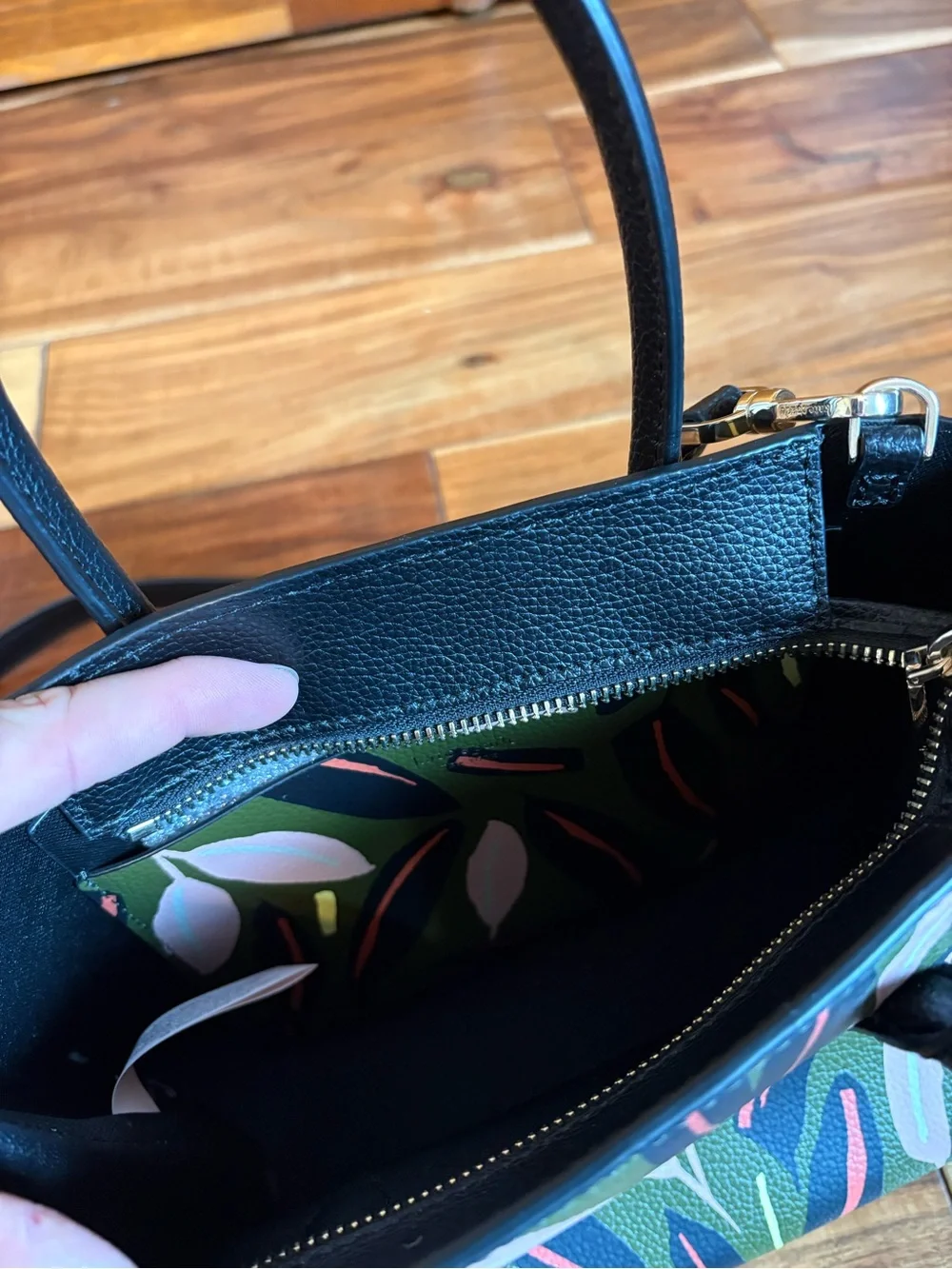 Black-Handled Floral Print Tote Bag